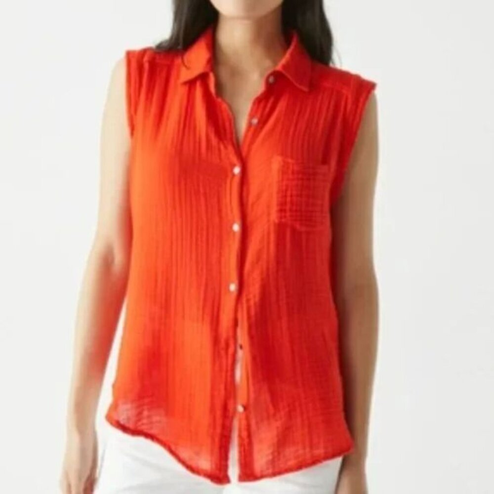 Michael Stars monique button-up sleeveless shirt - black‎ | Size XS